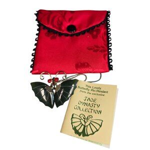 Vintage Jade Dynasty Collection Butterfly  Jade & Coral Brooch